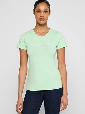T-shirt z nadrukiem Pepe Jeans miętowy