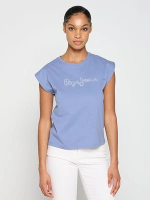 T-shirt z nadrukiem Pepe Jeans niebieski