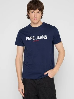 T-shirt z nadrukiem Pepe Jeans granatowy