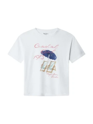 T-shirt z nadrukiem Pepe Jeans biały