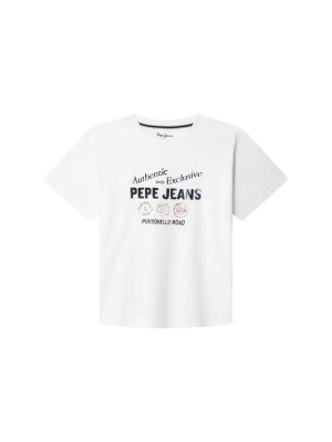 T-shirt z nadrukiem Pepe Jeans biały