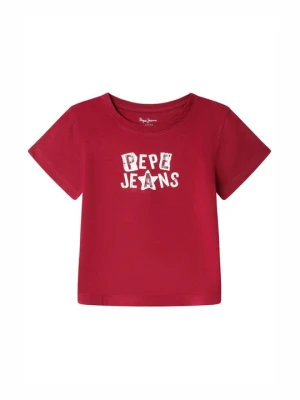 T-shirt z nadrukiem Pepe Jeans ciemnoczerwony