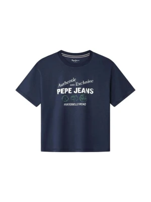T-shirt z nadrukiem Pepe Jeans granatowy