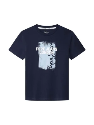 T-shirt z nadrukiem Pepe Jeans granatowy