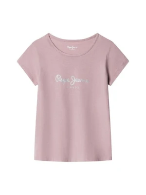 T-shirt z nadrukiem Pepe Jeans liliowy