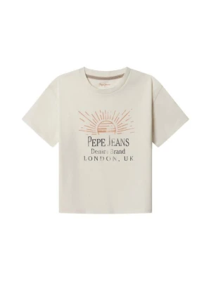 T-shirt z nadrukiem Pepe Jeans mleczny