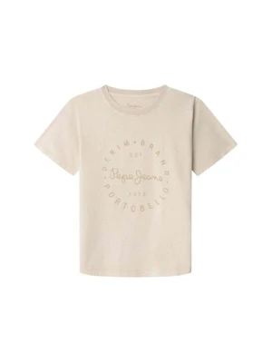 T-shirt z nadrukiem Pepe Jeans mleczny