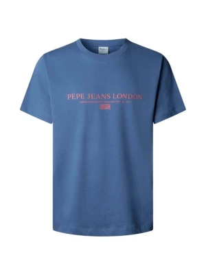 T-shirt z nadrukiem Pepe Jeans niebieski