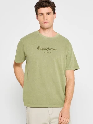 T-shirt z nadrukiem Pepe Jeans oliwkowy