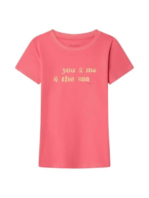 T-shirt z nadrukiem Pepe Jeans różowy