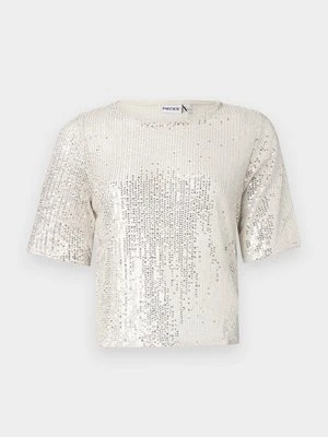 T-shirt z nadrukiem Pieces mleczny