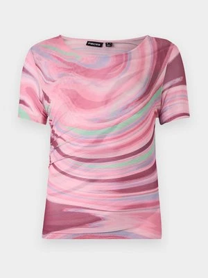 T-shirt z nadrukiem Pieces różowy