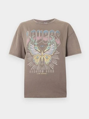T-shirt z nadrukiem Pieces niebieski