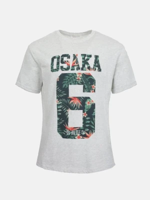 T-shirt z nadrukiem Pier One szary melanż