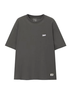 T-shirt z nadrukiem PULL&BEAR szary