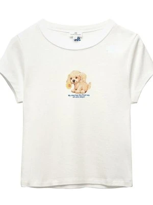 T-shirt z nadrukiem PULL&BEAR biały