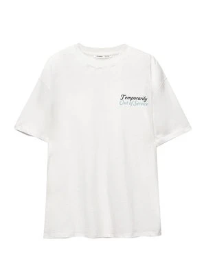 T-shirt z nadrukiem PULL&BEAR biały