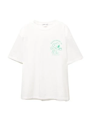 T-shirt z nadrukiem PULL&BEAR biały