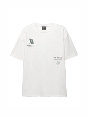 T-shirt z nadrukiem PULL&BEAR biały