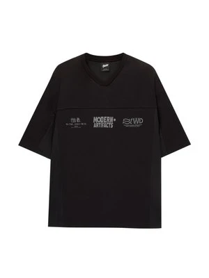 T-shirt z nadrukiem PULL&BEAR czarny