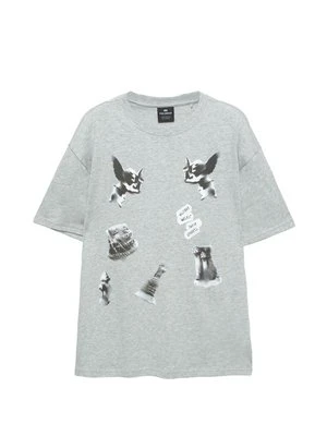 T-shirt z nadrukiem PULL&BEAR szary