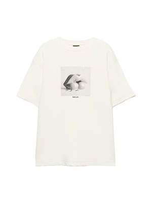 T-shirt z nadrukiem PULL&BEAR biały