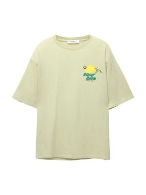 T-shirt z nadrukiem PULL&BEAR zielony