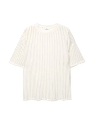 T-shirt z nadrukiem PULL&BEAR biały