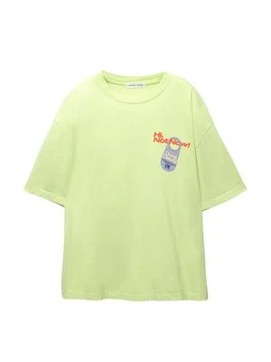 T-shirt z nadrukiem PULL&BEAR zielony neon