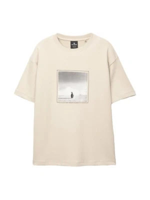 T-shirt z nadrukiem PULL&BEAR beżowy
