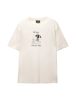 T-shirt z nadrukiem PULL&BEAR beżowy