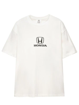 T-shirt z nadrukiem PULL&BEAR biały