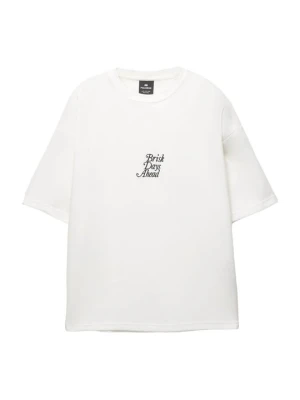 T-shirt z nadrukiem PULL&BEAR biały