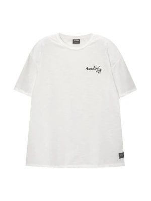 T-shirt z nadrukiem PULL&BEAR biały