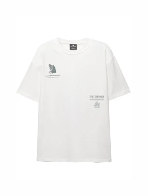 T-shirt z nadrukiem PULL&BEAR biały