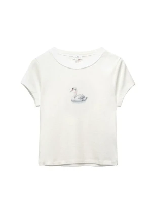 T-shirt z nadrukiem PULL&BEAR biały