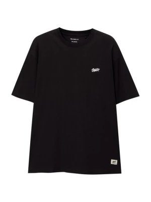 T-shirt z nadrukiem PULL&BEAR czarny