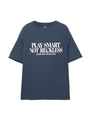 T-shirt z nadrukiem PULL&BEAR granatowy