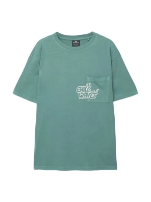 T-shirt z nadrukiem PULL&BEAR nakrapiany turkus