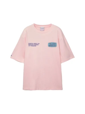 T-shirt z nadrukiem PULL&BEAR różowy