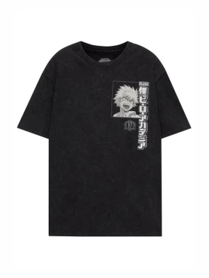 T-shirt z nadrukiem PULL&BEAR szary