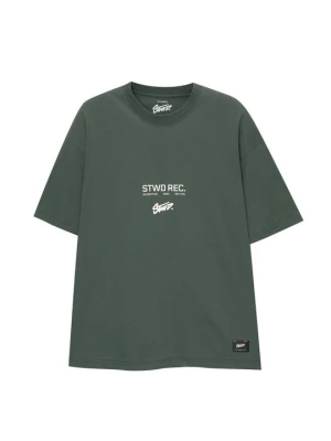 T-shirt z nadrukiem PULL&BEAR zielony