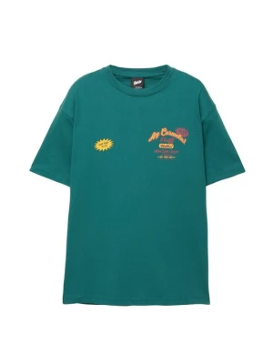 T-shirt z nadrukiem PULL&BEAR zielony