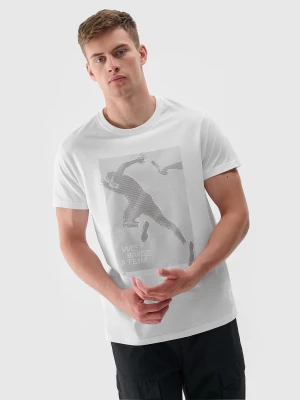 T-shirt z nadrukiem regular męski - biały 4F