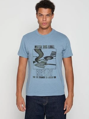 Zdjęcie produktu T-shirt z nadrukiem Replay niebieski