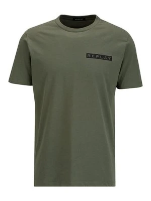 T-shirt z nadrukiem Replay ciemnozielony