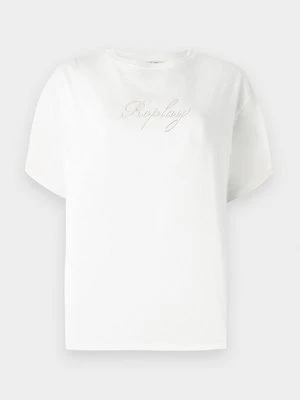 T-shirt z nadrukiem Replay mleczny