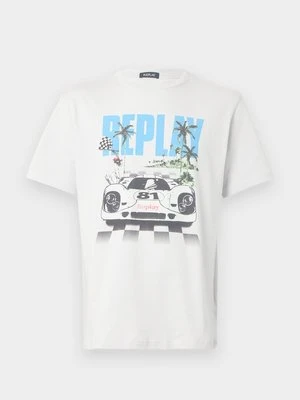 T-shirt z nadrukiem Replay mleczny