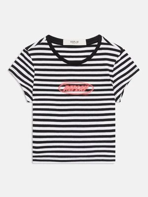 T-shirt z nadrukiem Replay jasnoniebieski denim