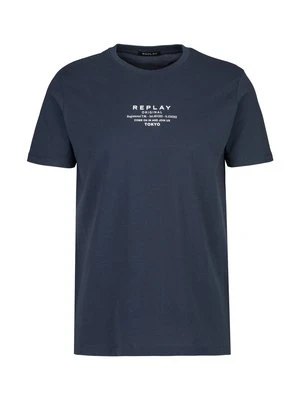T-shirt z nadrukiem Replay granatowy